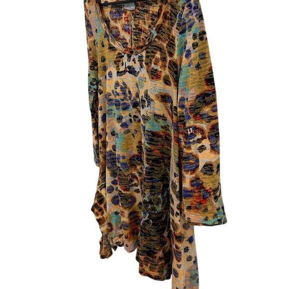 Feather Womens Abstract Multicolor Tunic Burnout Top Size 2 Combed Cotton Blend - Picture 3 of 10